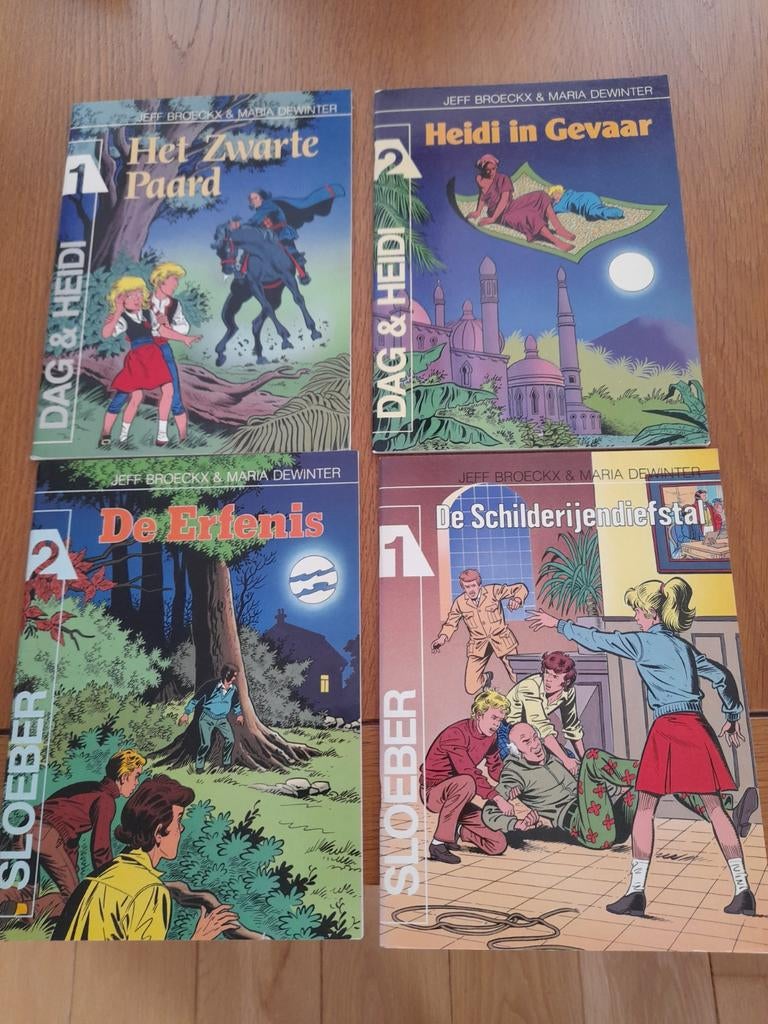 Dag & Heidi en Sloeber stripboeken - 4 delen, Meerdere stripboeken, Ophalen of Verzenden, Gelezen, Jeff Broeckx & Maria Dewinter