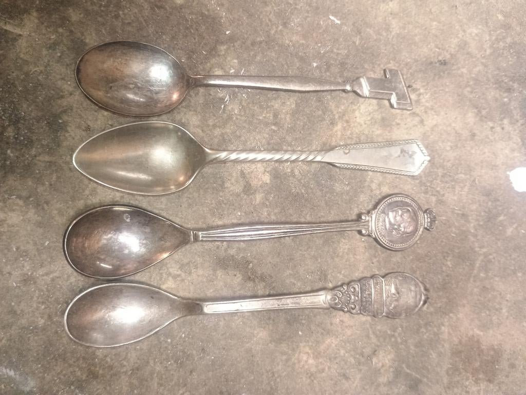 Set van 4 Antieke ( Zilveren) Lepeltjes - Diverse Ontwerpen, Ophalen of Verzenden