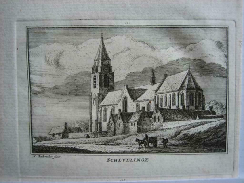 111 / Scheveningen    de Kerk  Kopergravure 18e Eeuw, Antiek en Kunst, Kunst | Etsen en Gravures, Ophalen of Verzenden