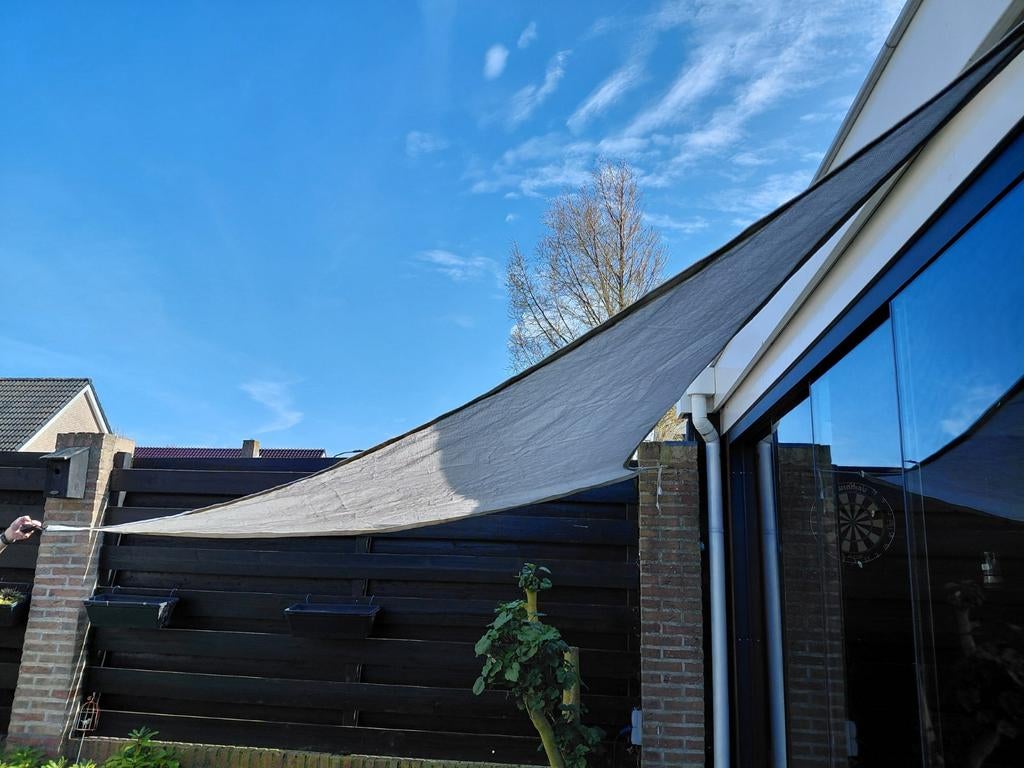 Wit driehoek schaduwdoek, Tuin en Terras, Schaduwdoeken, Ophalen of Verzenden, Zo goed als nieuw