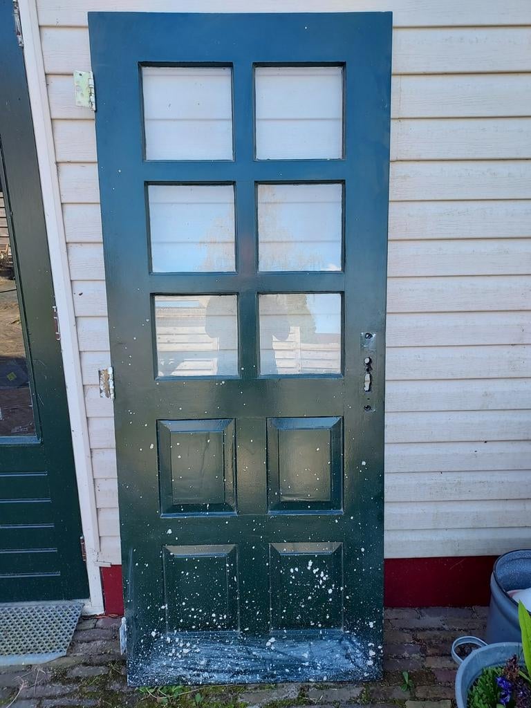 Hardhouten buitendeur 82.5 x 201, Ophalen, Gebruikt, 80 tot 100 cm, 200 tot 215 cm