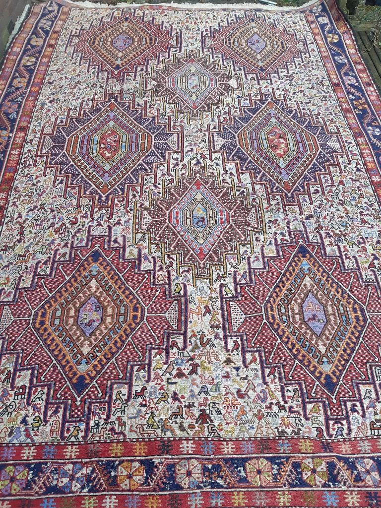 Te koop oude oosterse handgemaakte kelim, Huis en Inrichting, Gebruikt, 150 tot 200 cm, 200 cm of meer, Overige kleuren