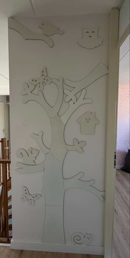 Wanddecoratie kinderkamer boom met dieren klittenband, Ophalen, Zo goed als nieuw, Wanddecoratie
