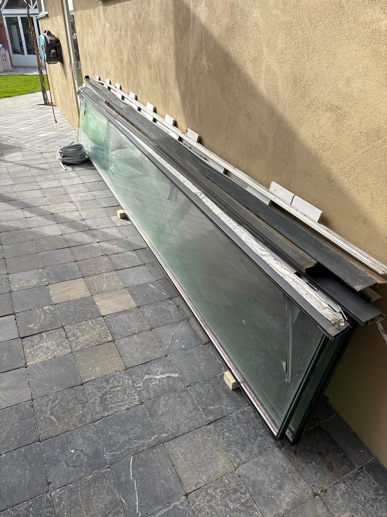 5 stuks glasplaten 440 x 55 cm incl. Alu profielen, Ophalen, Gevelraam of Ruit, Gebruikt, 160 cm of meer