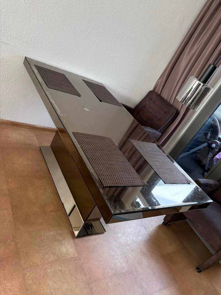 Spiegel Eettafel in kleur sepia, Huis en Inrichting, Tafels | Eettafels, Ophalen of Verzenden, Gebruikt, Rechthoekig, 50 tot 100 cm