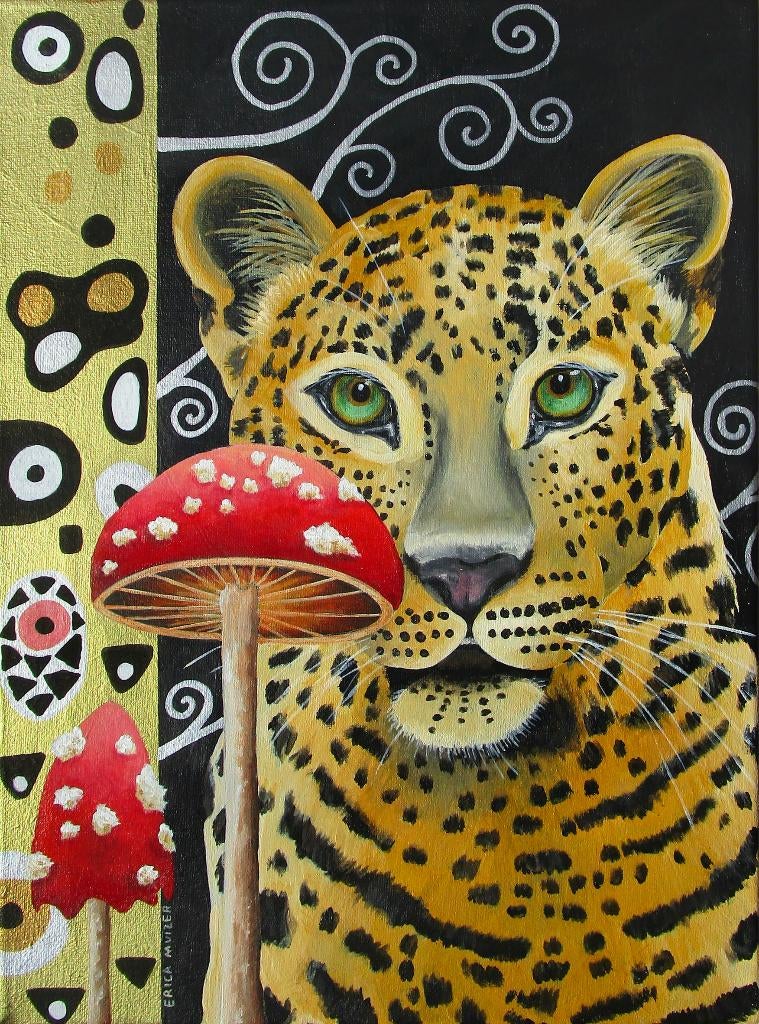 Mooi handgeschilderd schilderij van een jaguar, Antiek en Kunst, Kunst | Schilderijen | Klassiek, Ophalen of Verzenden
