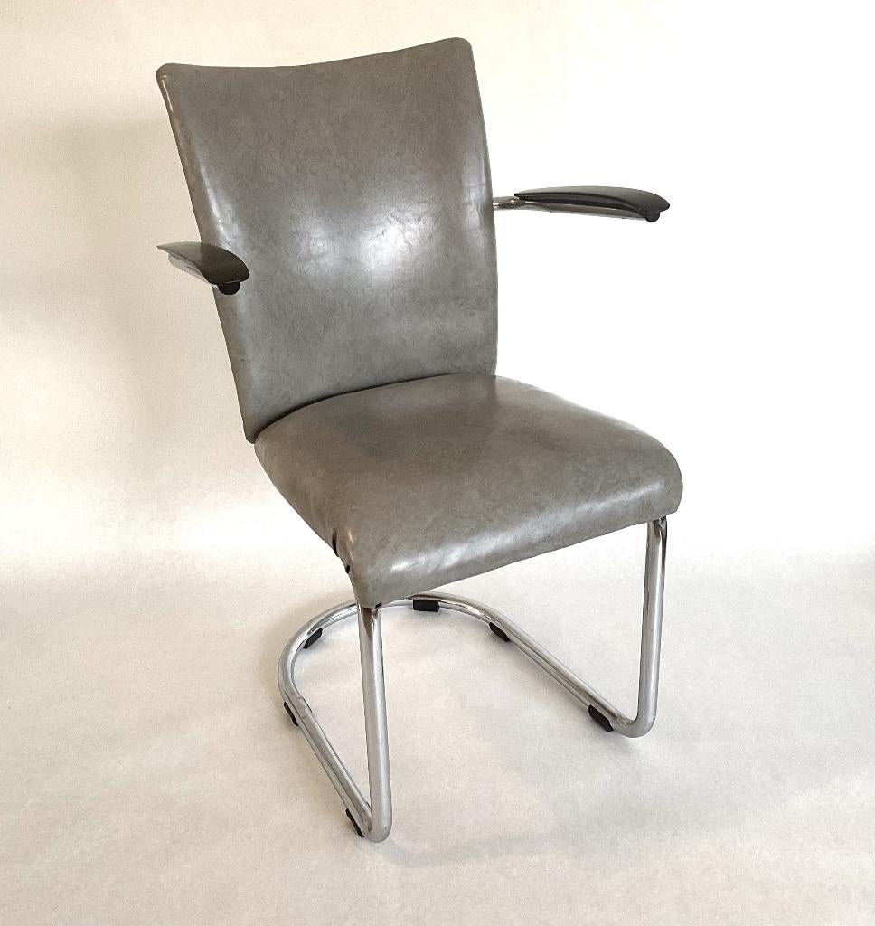 Vintage Gebr. de Wit 1018 stoel, Ophalen, Gebruikt, Industrieel, Gispen, Overige materialen