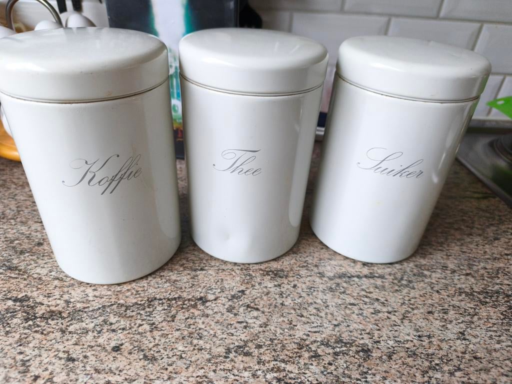 Koffie,thee, en suiker bussen,wit, Brabantia, Antiek en Kunst, Ophalen of Verzenden