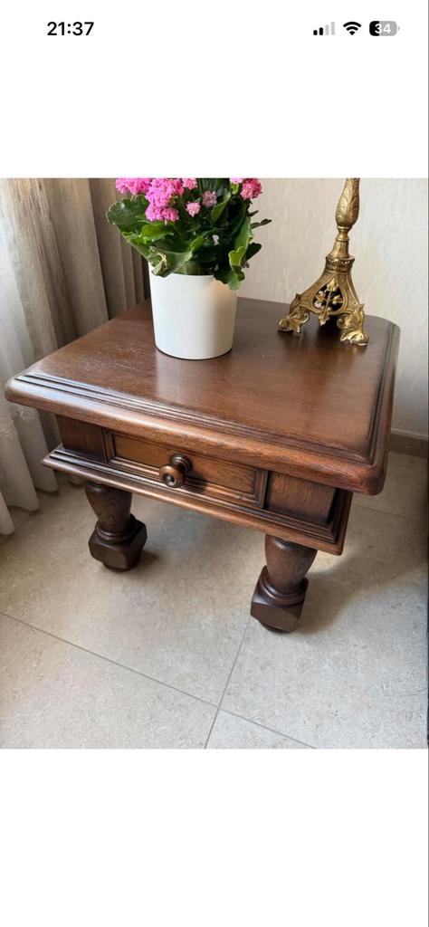 Houten salontafel met bijzettafel met lade, Huis en Inrichting, Tafels | Bijzettafels, Gebruikt, 75 cm of meer, Rechthoekig, Hout