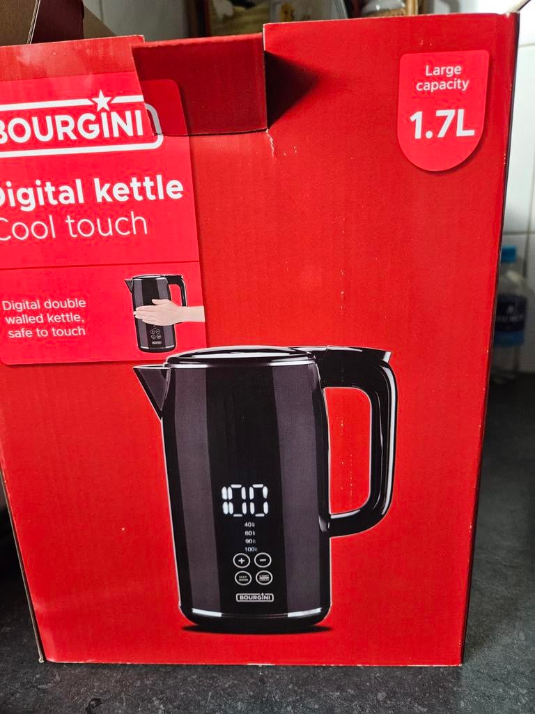 Bourgini Digitale Waterkoker - 1.7L - Nieuwstaat, 1 tot 2 liter, Ophalen of Verzenden, Nieuw, Rvs