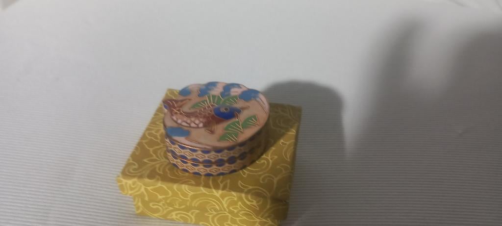 Vintage Cloisonné Doosje met Vogelmotief, Ophalen of Verzenden