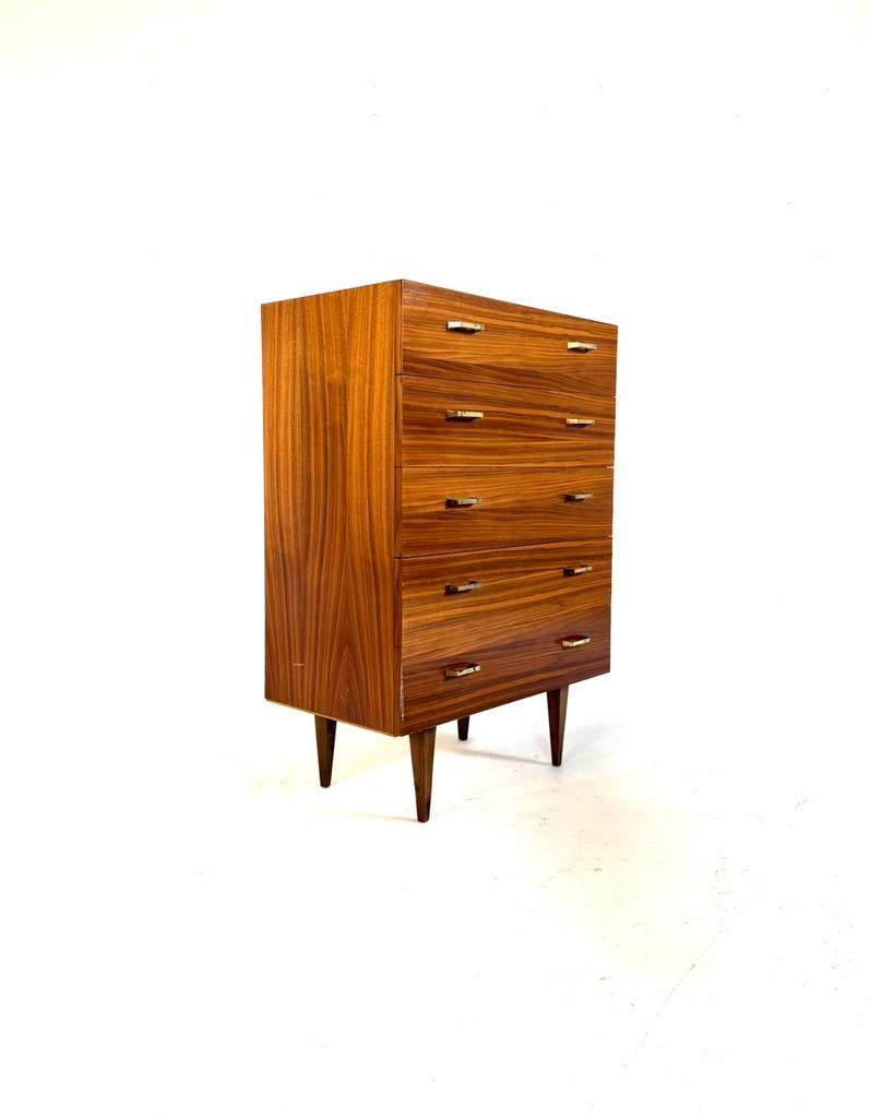 Vintage noutenhouten ladekast, jaren ‘60, Overige houtsoorten, Zo goed als nieuw, Minder dan 100 cm, 25 tot 50 cm