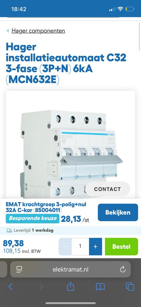 Hager installatieautomaat C32 zgan, Ophalen of Verzenden, Zo goed als nieuw, Overige typen