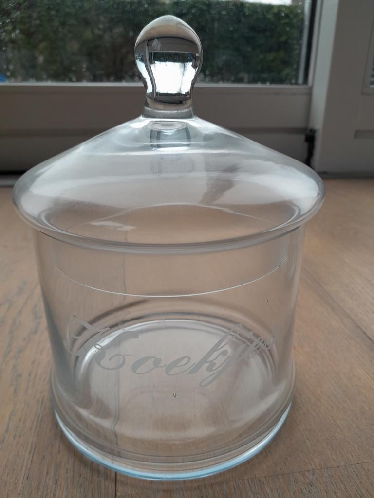 Glazen koekjestrommel met tekst Koekjes, Glas of Glazen, Ophalen of Verzenden, Overige stijlen, Glas