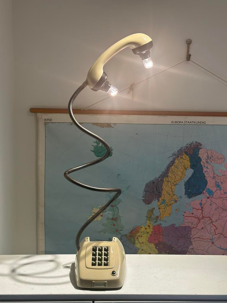 Vintage Telefoonlamp met lange Buigarm, Ophalen of Verzenden, Gebruikt, Metaal, 50 tot 75 cm