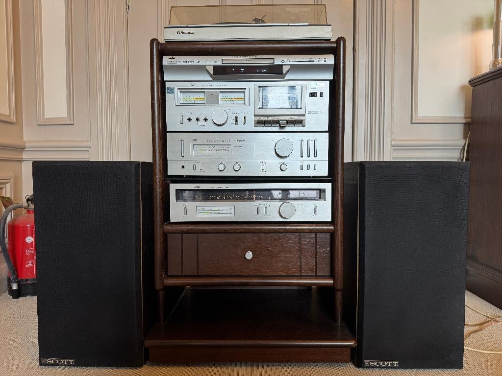 JVC Vintage Stereo Toren Set Platenspeler Cassette Tuner CD, Ophalen, Gebruikt, JVC, Cd-speler