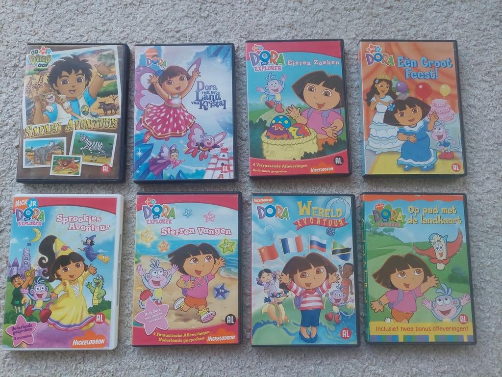 8 Dora & Diego DVD's, Avontuur, Gebruikt, Alle leeftijden, Ophalen of Verzenden