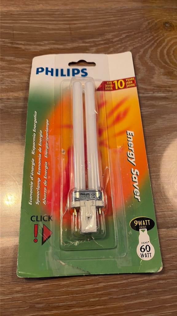 Philips CFL spaarlamp 9watt, 60 watt of meer, Nieuw, Bipin of Steekvoet, Ophalen of Verzenden