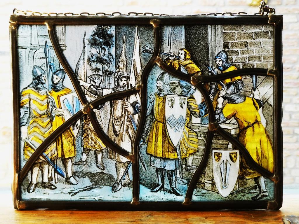 Glas in lood raamhanger Ridders heraldiek ridder schild, Antiek en Kunst, Antiek | Overige Antiek, Ophalen of Verzenden