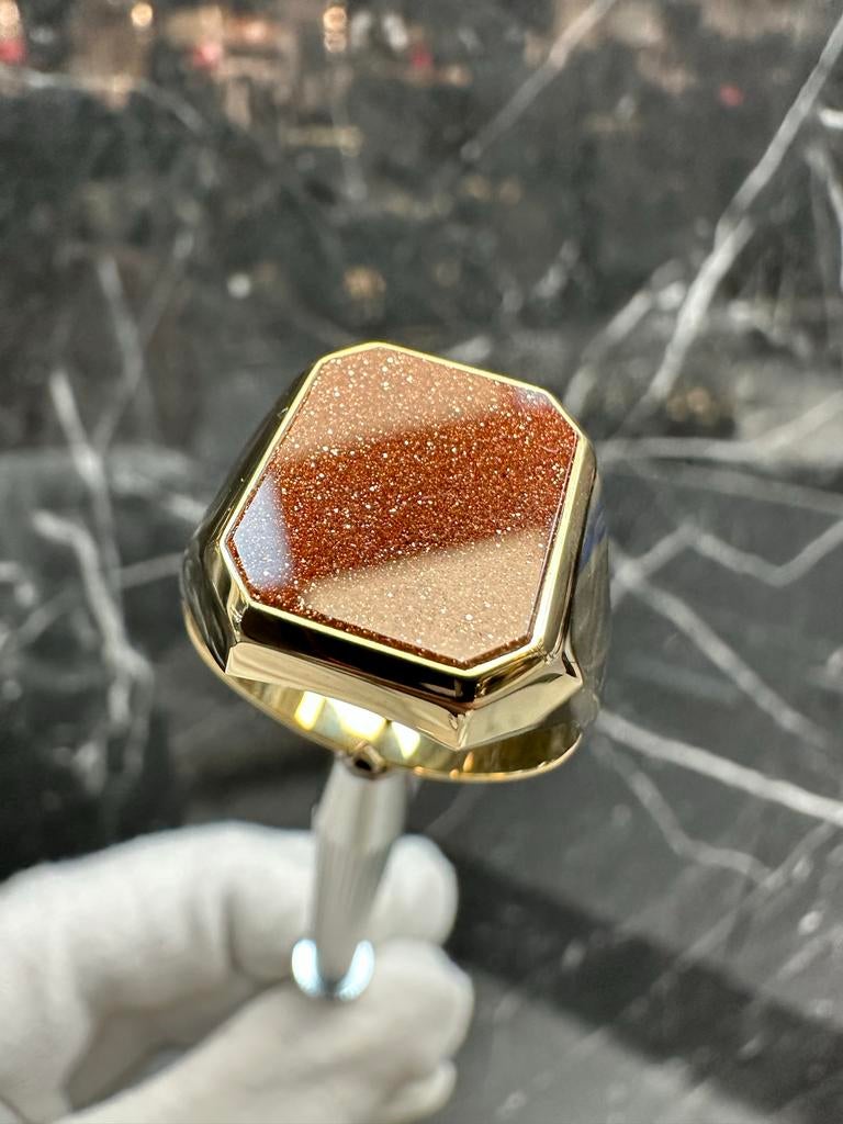 14k Gouden Zegelring met Lagensteen, Ophalen of Verzenden, Zo goed als nieuw, Dame of Heer, Met edelsteen