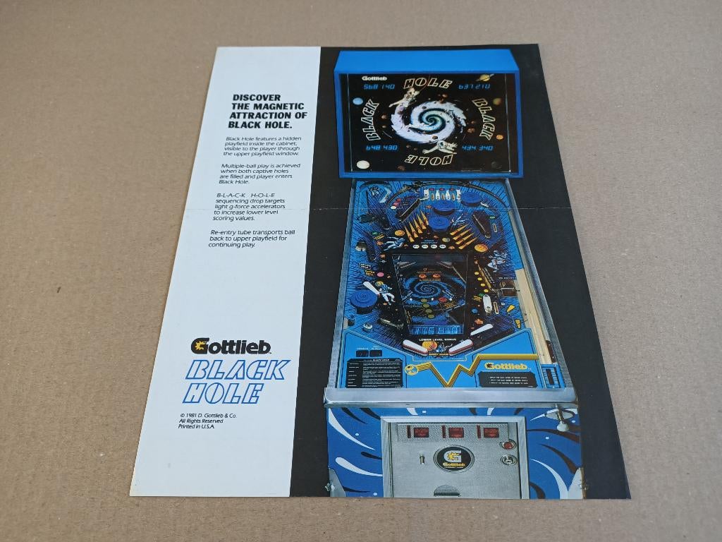 Flyer: Gottlieb Black Hole (1981) Flipperkast, Ophalen of Verzenden, Gebruikt, Elektronisch, Flipperkast