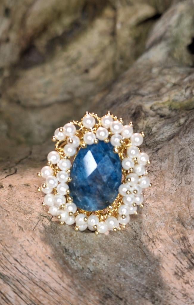 Super mooie parel en edelsteen ring, Met edelsteen, Blauw, Nieuw, Ophalen of Verzenden