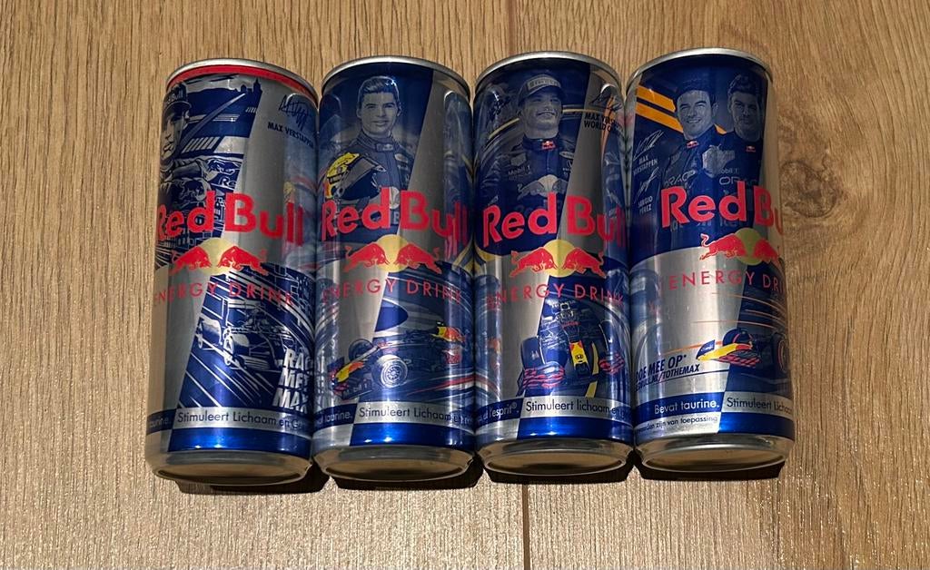 Diverse Red Bull blikjes Max Verstappen ongeopend, Ophalen of Verzenden, Nieuw, Formule 1