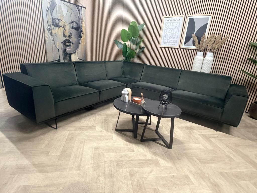 ZGAN Montel Giant Velours Hoekbank - Donker Groen - 300x280, -, -, Hoekbank, 300 cm of meer