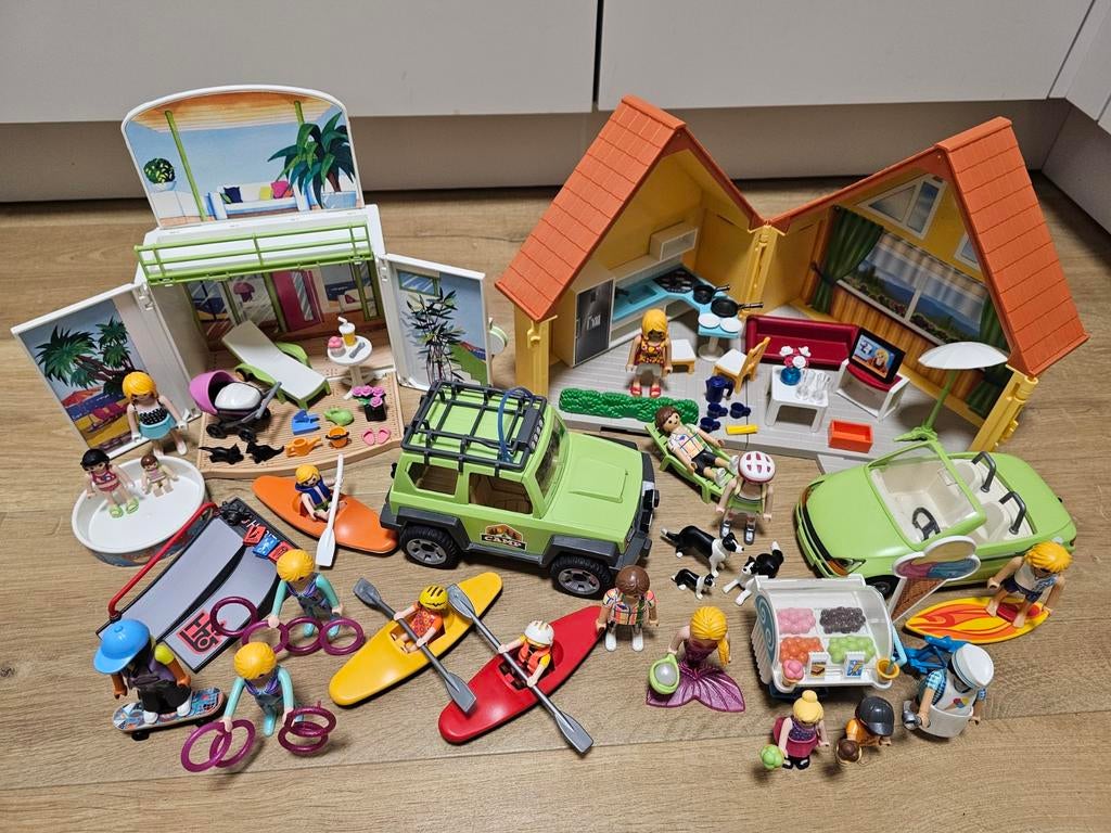Playmobil 6020 zomerhuisje, auto, kajak, cabrio, zonneterras, Ophalen of Verzenden, Zo goed als nieuw
