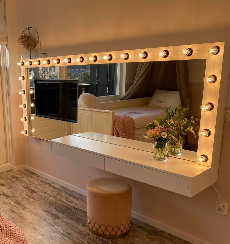 235 cm Design kaptafel spiegel/tv meubel/tv nis hollywood, Huis en Inrichting, Tafels | Kaptafels, Zo goed als nieuw, 200 cm of meer