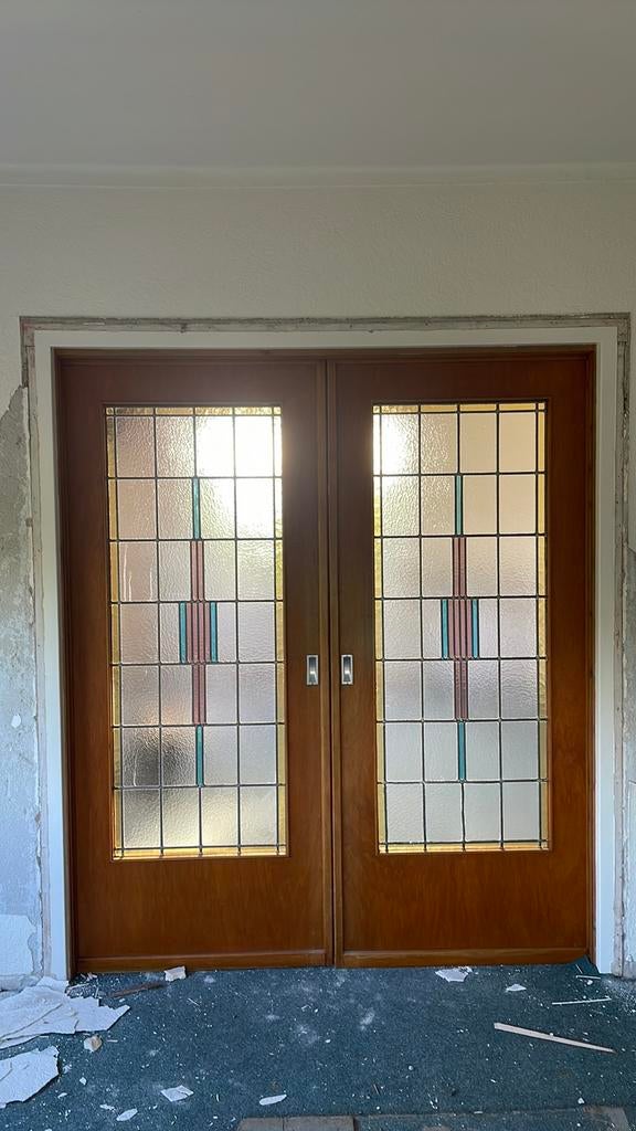 Glas in lood schuifdeuren (en suite deuren), Doe-het-zelf en Verbouw, Deuren en Horren, Ophalen, Gebruikt, 80 tot 100 cm, Binnendeur