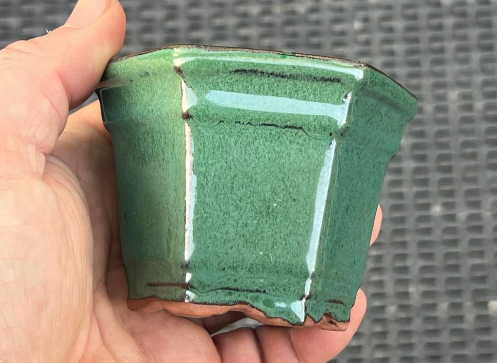 Bonsai Cascade pot groen geglazuurd aardewerk 9x8x6,8, Nieuw, Ophalen of Verzenden, Overige vormen, Aardewerk