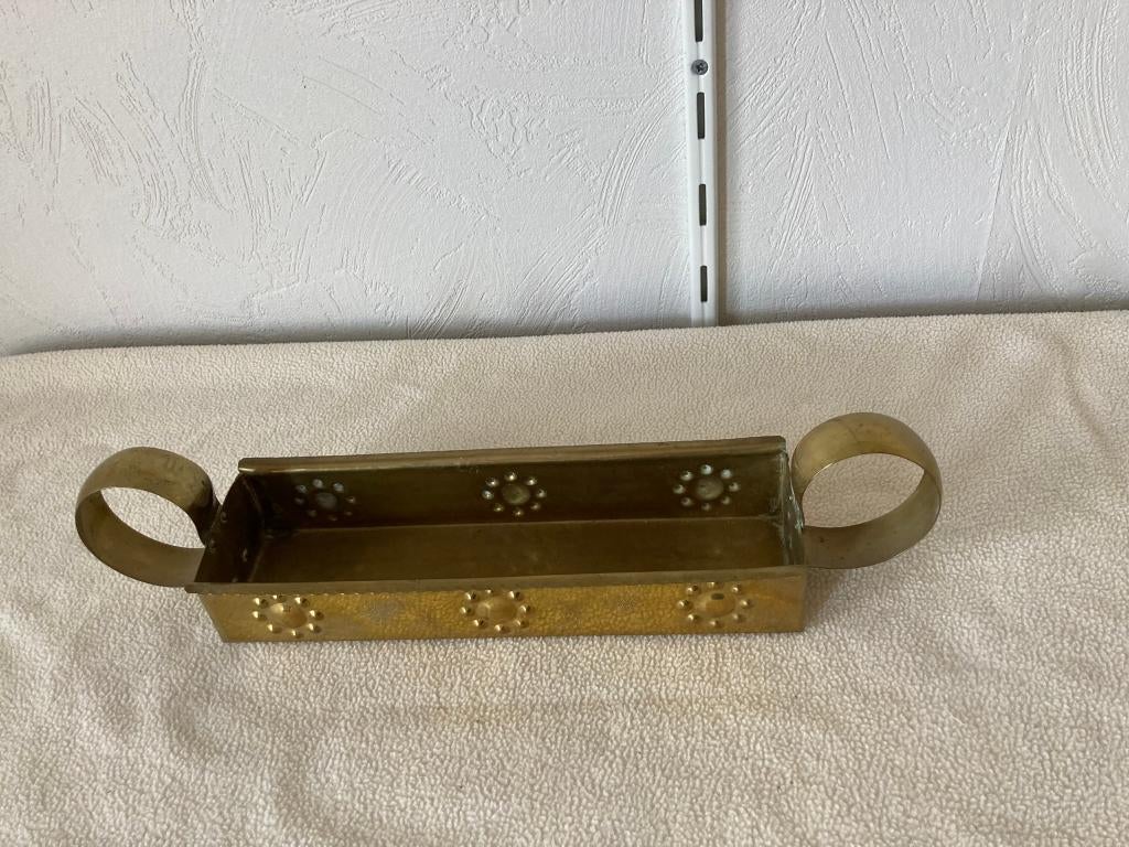 rechthoekig messing koper plantenbak vensterbank kleine pot, Gebruikt, Minder dan 30 cm, Ophalen of Verzenden, Metaal