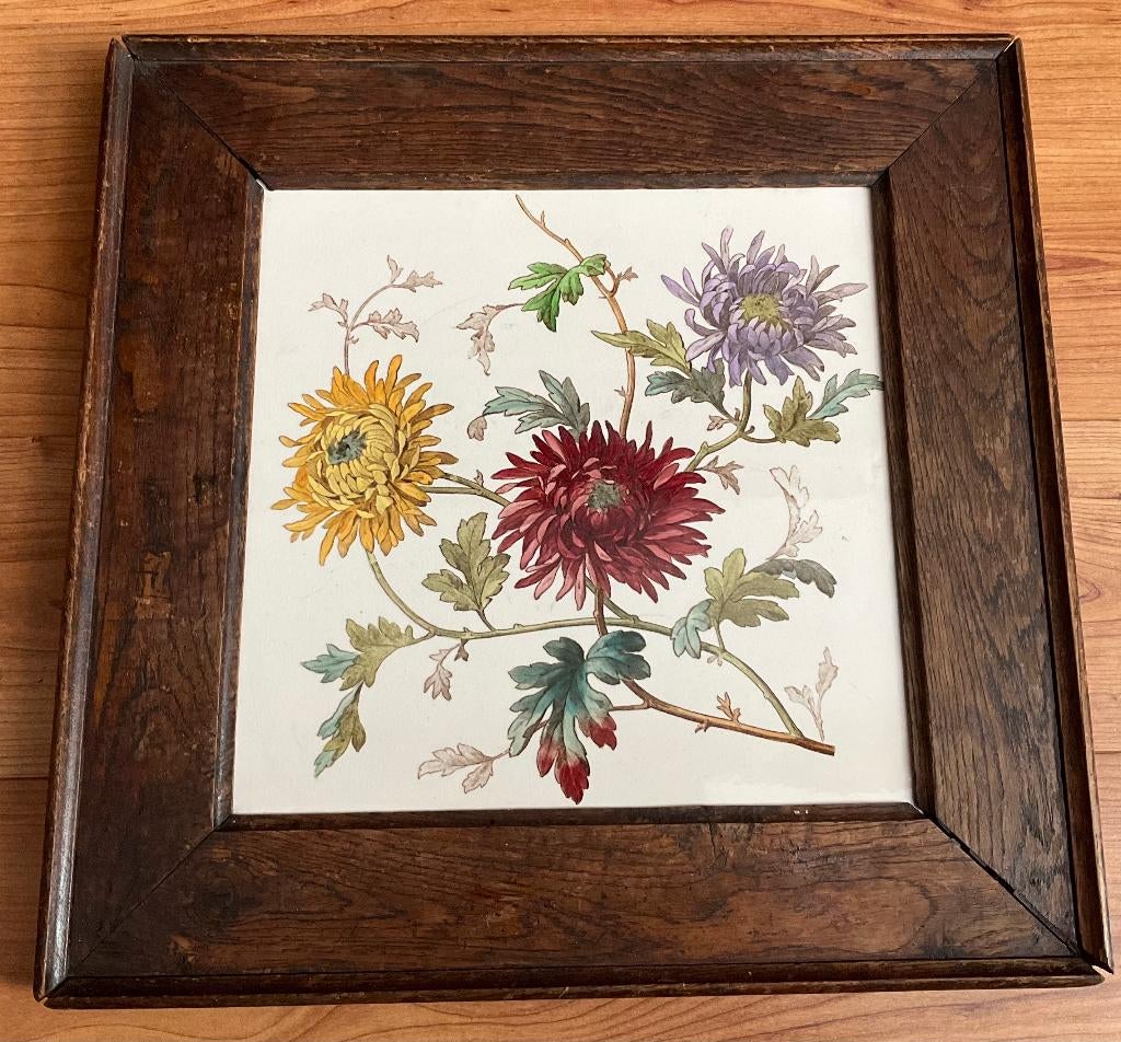 Wandtegel Jugendstill - 1915 - CHRYSANTEN, Ophalen, Gebruikt