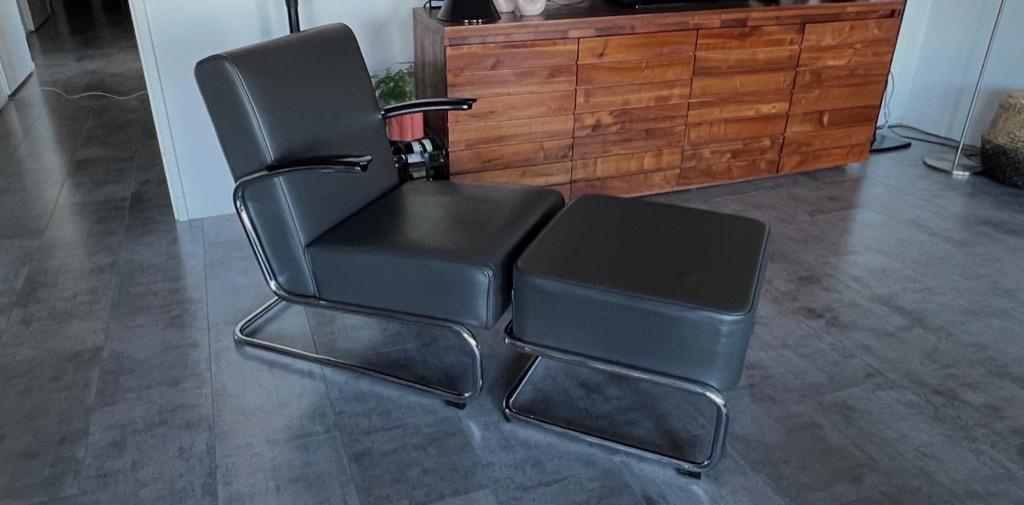 Gispen stoel (405) met bijpassende hocker (433), Ophalen, Leer, Zo goed als nieuw, Gispen