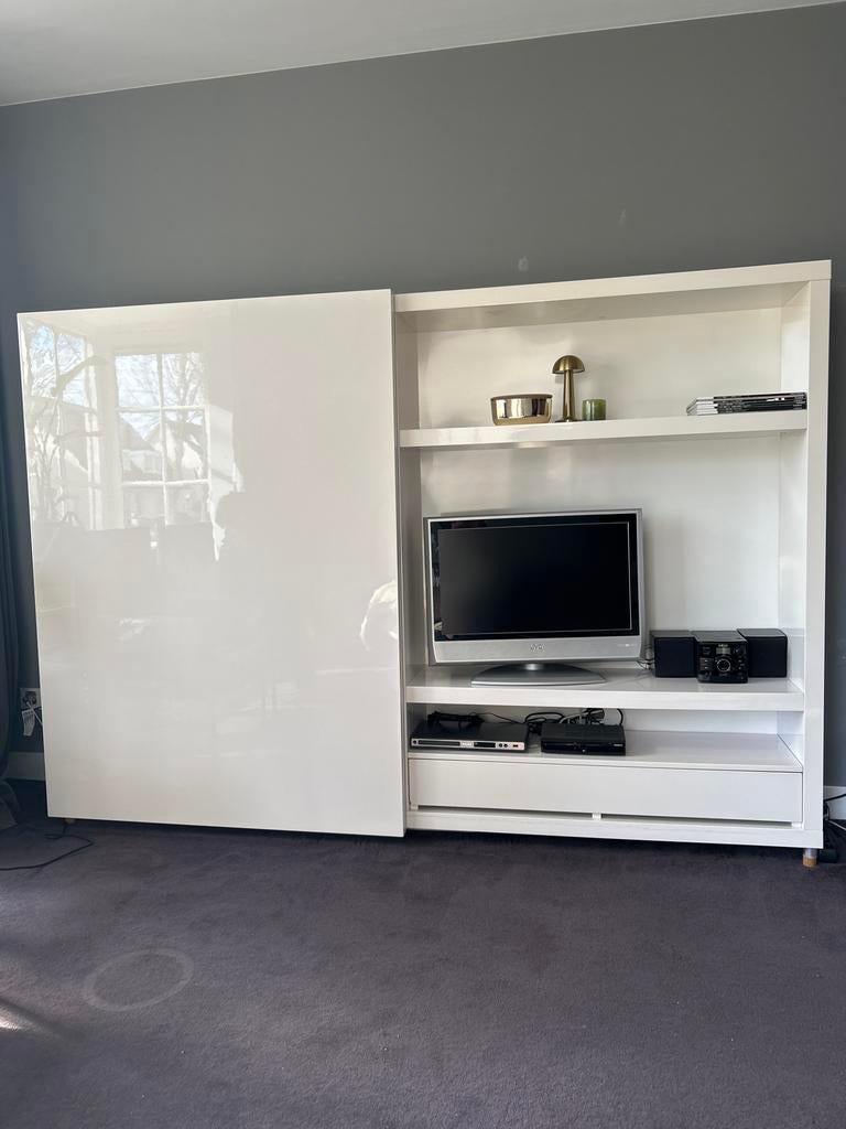 Mooie nette witte schuifdeur tv kast, Ophalen, Overige materialen, Gebruikt, 200 cm of meer