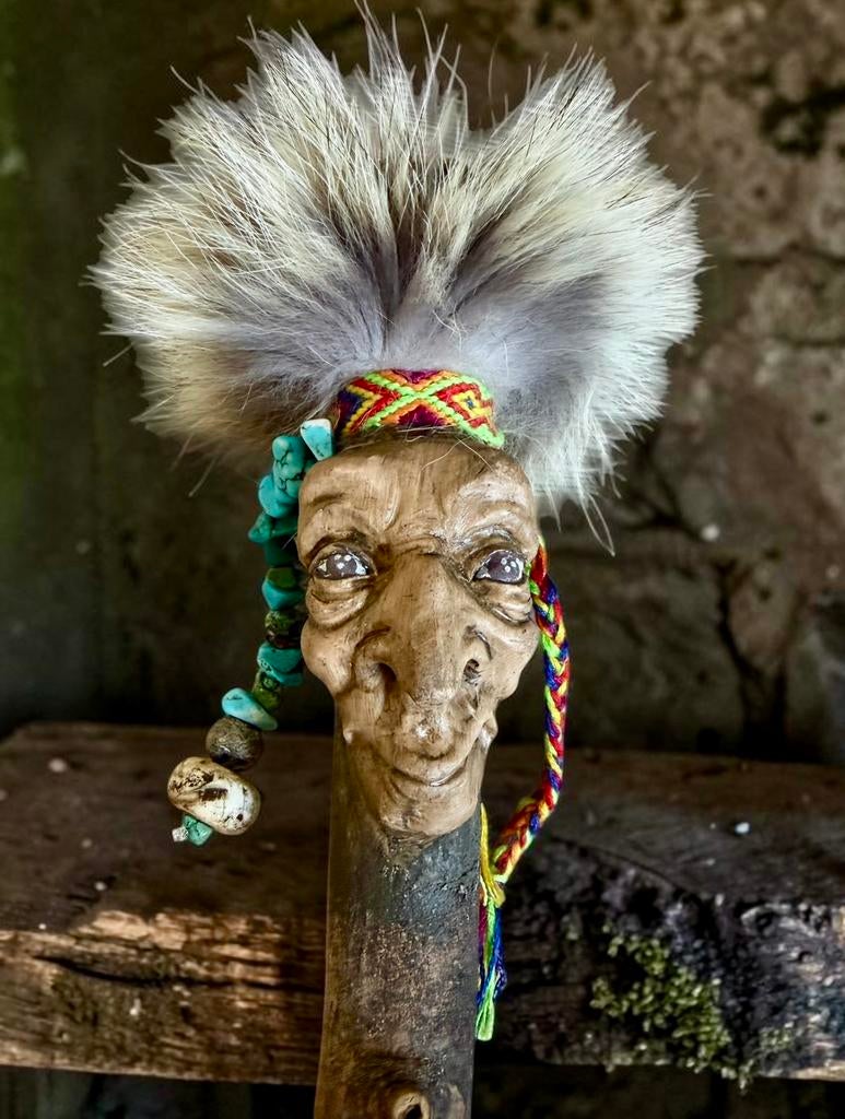 OVERGEDRAGEN Talking Stick oa Sjamanendrum) met Turkoois, Verzenden