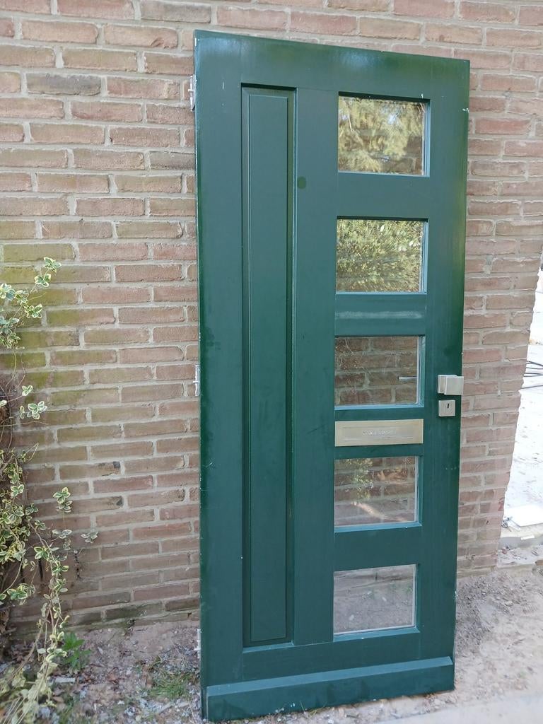Hardhouten voordeur met dubbele glas en driepuntsluiting, Doe-het-zelf en Verbouw, Deuren en Horren, Ophalen, Gebruikt, 80 tot 100 cm