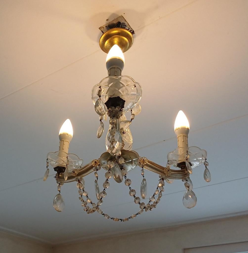 3 - armige kristallen kroonluchter, Ophalen of Verzenden, Zo goed als nieuw