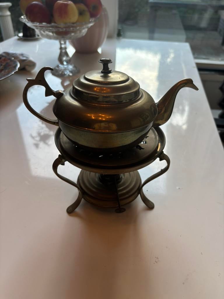 Oud thee lichtje met antiek theepotje, Ophalen of Verzenden