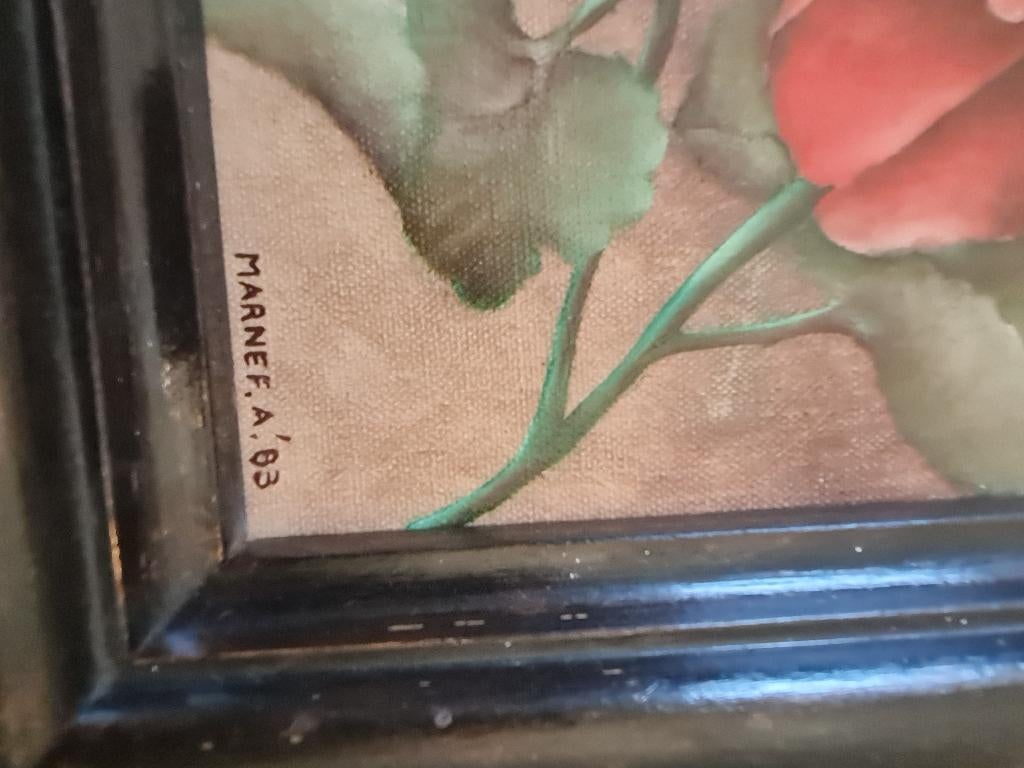 Olieverf schilderij geranium op doek, Antiek en Kunst, Kunst | Schilderijen | Klassiek, Ophalen of Verzenden