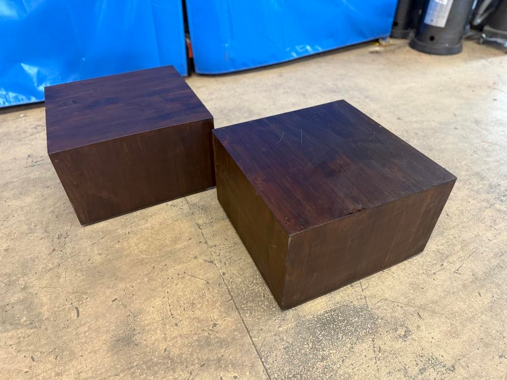 Teakhouten salontafeltjes met wieltjes - Set van 2, Huis en Inrichting, Tafels | Salontafels, Gebruikt, 50 tot 100 cm, Ophalen of Verzenden