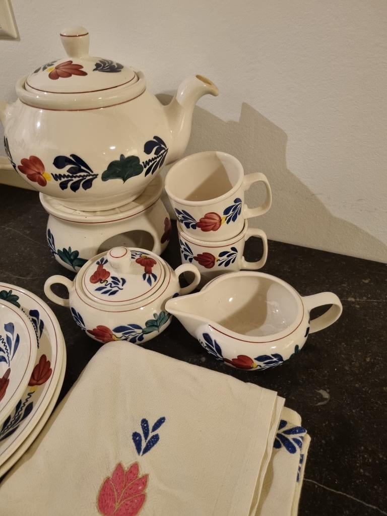 Gezellig Boerenbont theeservies - compleet en gaaf, Huis en Inrichting, Ophalen of Verzenden, Zo goed als nieuw, Aardewerk, Boerenbont