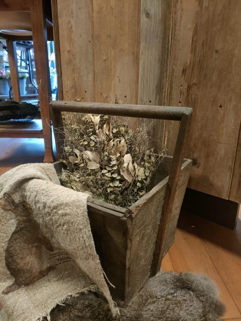 Decoratieve houten plukmand met gedroogde bloemen, Ophalen of Verzenden