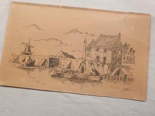 Noorderhaven in Harlingen G J Wesseling Molen de Bazuin., Antiek en Kunst, Ophalen