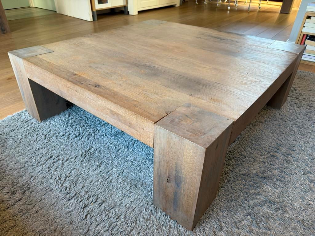 Robuuste eikenhouten salontafel - Vierkant, Ophalen, Gebruikt, 200 cm of meer, 50 tot 100 cm