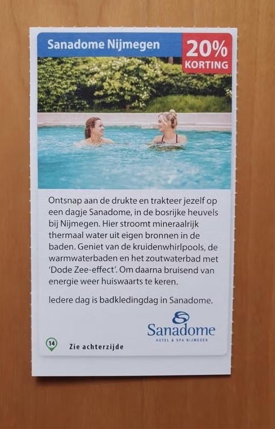 Sanadome Nijmegen 20% korting maximaal 4 personen, Tickets en Kaartjes, Kortingen en Cadeaubonnen, Drie personen of meer, Kortingsbon