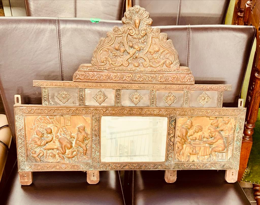 Antieke bronzen kapstok met spiegel, 60x80 cm, Antiek en Kunst, Ophalen of Verzenden, Brons