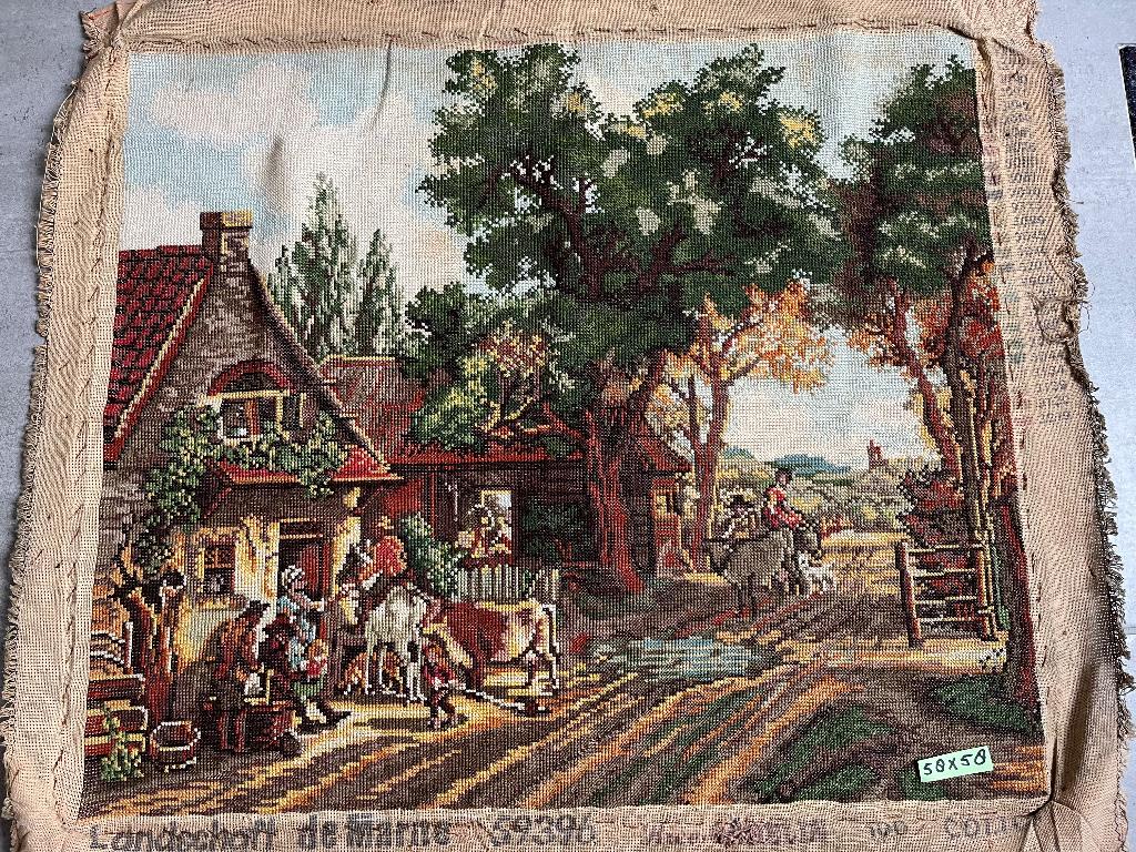 Landschap De Marne geborduurd (58 x 58 cm), Ophalen of Verzenden, Zo goed als nieuw, Overige typen