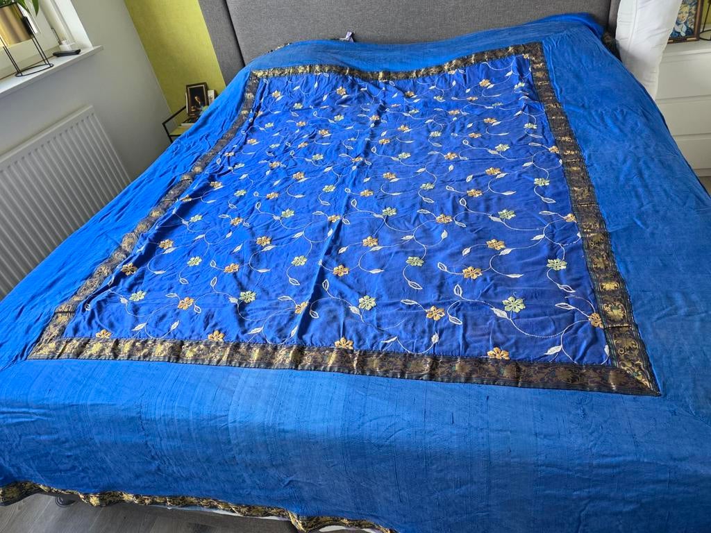 Bedsprei nieuw blauw 250x215 India, Blauw, Overige typen, Ophalen of Verzenden, Nieuw